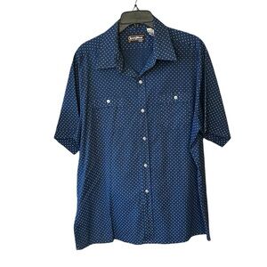 Vintage Sears Navy Blue Short Sleeve Button-Up with White Polka Dots